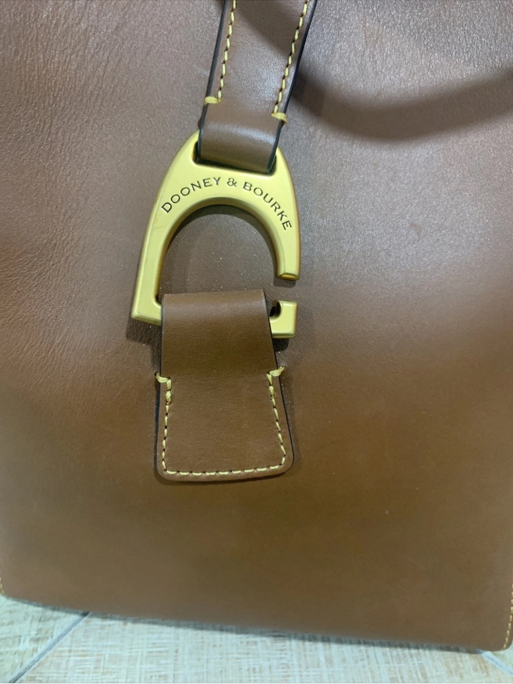 Leather Bucket Shoulder Bag in Brown with Gold Accent - Picture 11 of 16